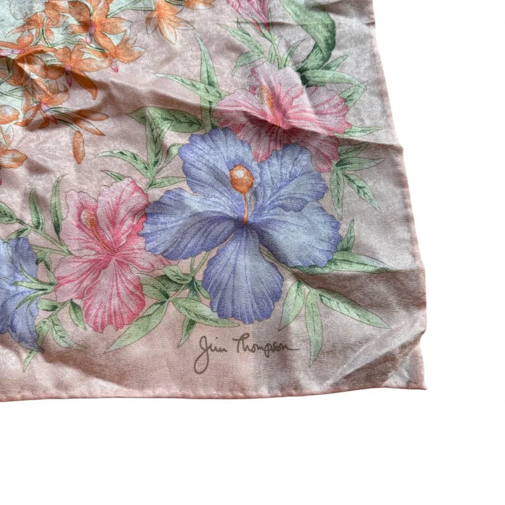 JIM THOMPSON Scarf Pink Floral Hibiscus Silk Square Women's OS Pastel